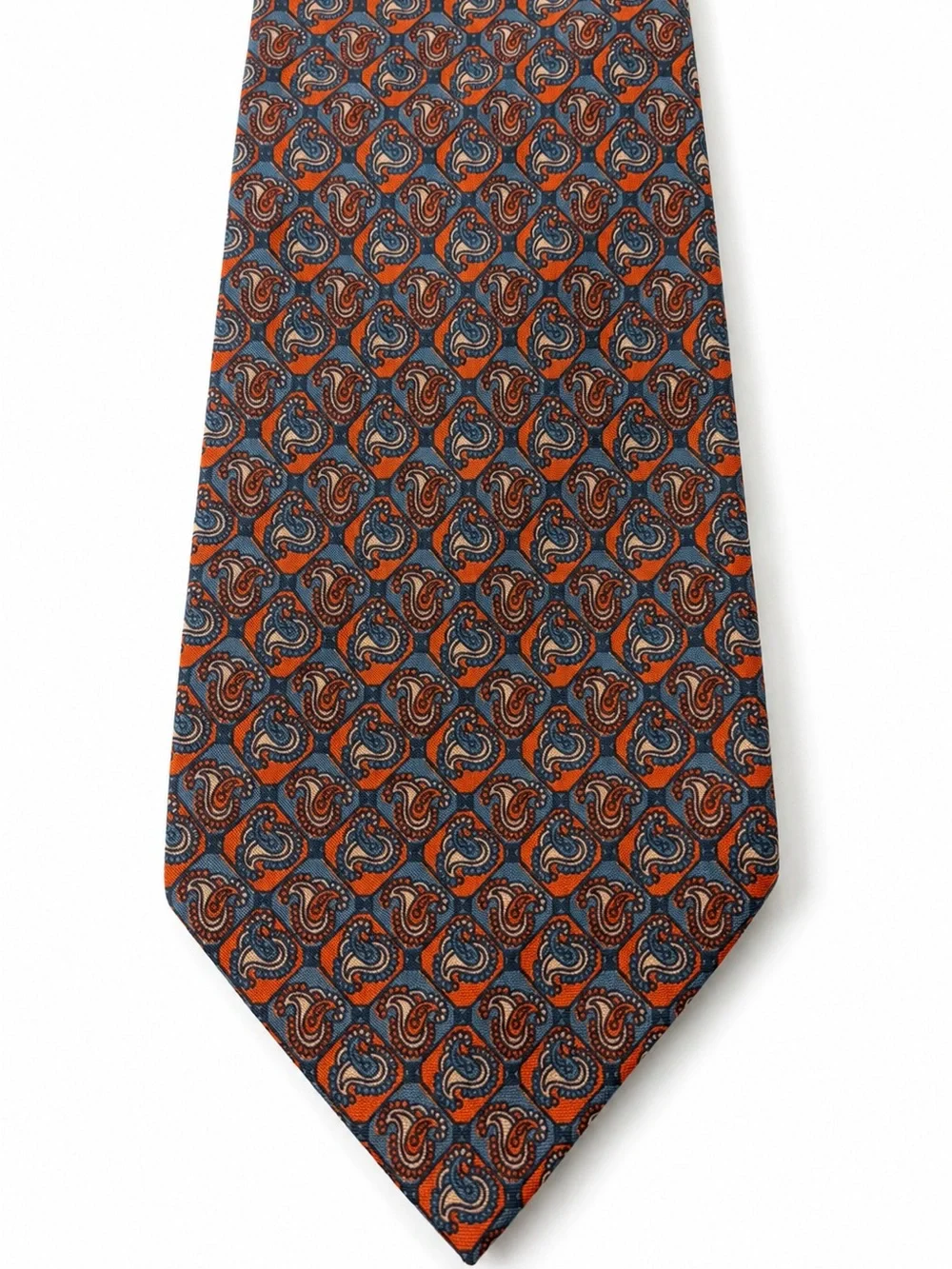 Brioni Silk Vintage Paisley Tie - Navy Blue & Burnt Orange